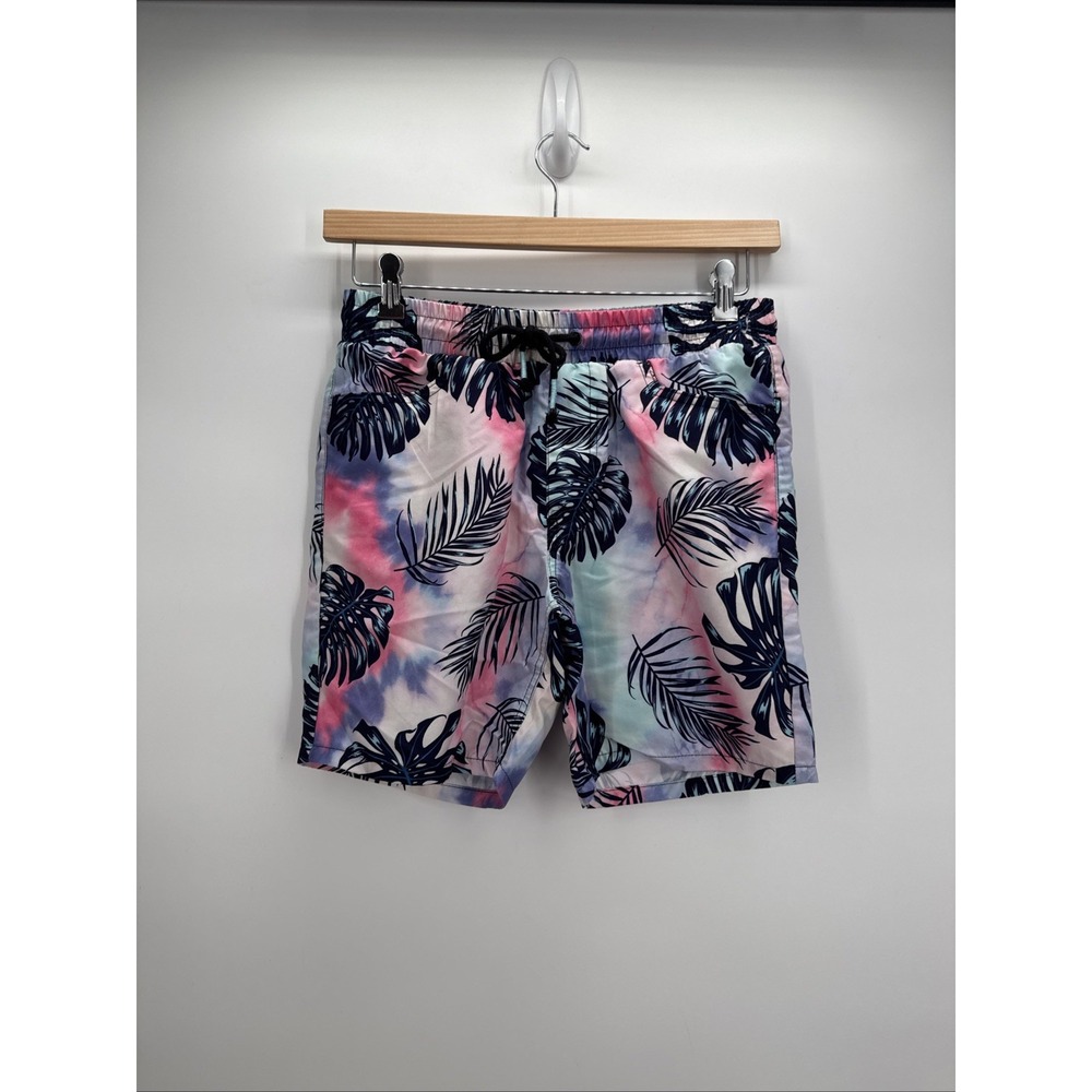 Surf Society Men's Drawstring Swim Trunks Monstera Leaf Fun Print Size Small